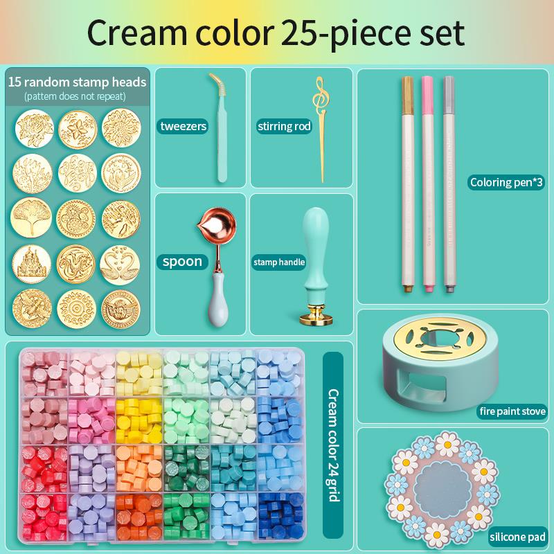 Wax Seal Stamp Kit - ชุดตราประทับขี้ผึ้งเคลือบเงา ชุดอุปกรณ์ทำตราประทับขี้ผึ้ง DIY สำหรับงานฝีมือ สมุดภาพ งานแต่งงาน