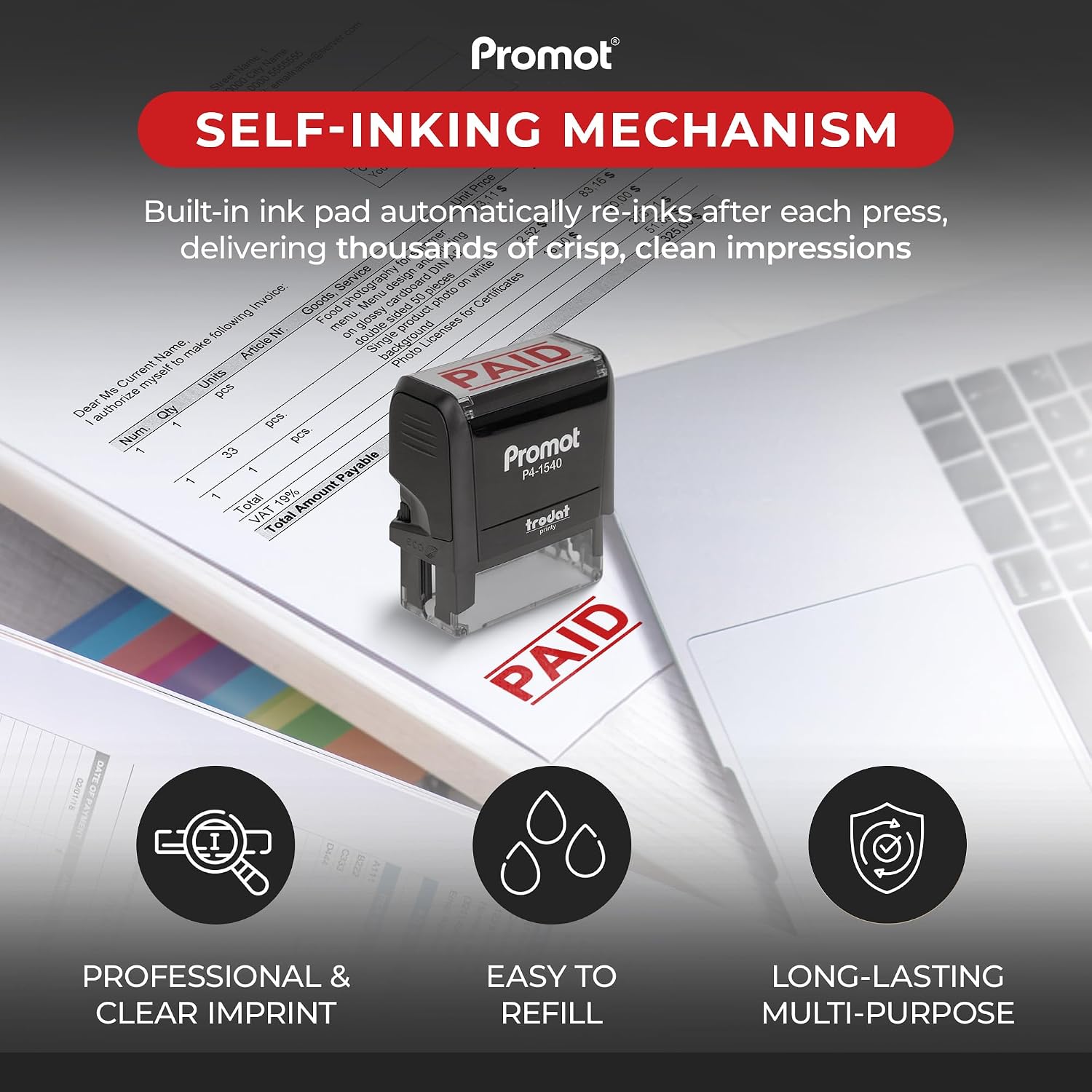 แสตมป์เติมหมึกได้ หมึกแดง ใช้ง - Self Inking Stamp บทวิจารณ์และราคา